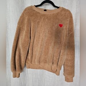 SHEIN Cream Fuzzy Heart Sweater